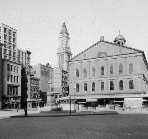 `Adams Sq., looking east to Faneuil Hall` Lantern slide